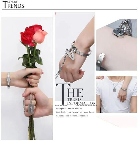 925 Sterling Silver Set of Lock Bracelet and Key Necklace - 14K Yellow Gold Lock Bracelet and Key Pendant Chain Necklaces - Heart Lock and Key Jewelry Merchandise for Women and Men in Saudi Arabia