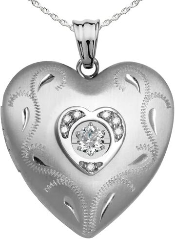 PicturesOnGold.com Sterling Silver ' Dancing Diamond' Heart Photo Locket 1 x 1 Inch in Saudi Arabia