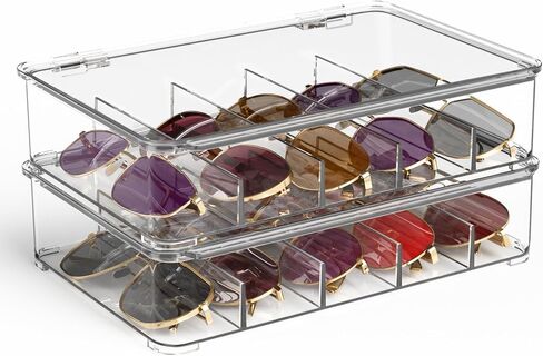 Sunglasses Organizer, acrylic Clear Plastic Stackable sunglasses case with 5 Compartments in Saudi Arabia