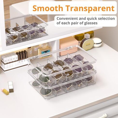 Sunglasses Organizer, acrylic Clear Plastic Stackable sunglasses case with 5 Compartments in Saudi Arabia