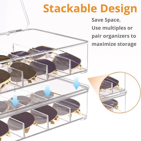 Sunglasses Organizer, acrylic Clear Plastic Stackable sunglasses case with 5 Compartments in Saudi Arabia