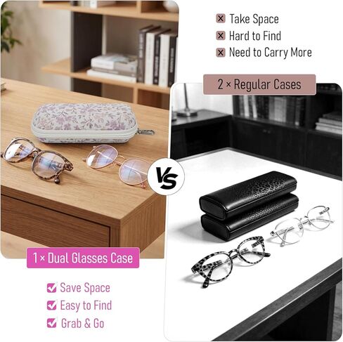 WOMACO Double Glasses Case – Hard Shell Dual Eyeglass & Sunglasses Holder with Clip, Portable Travel Eyeglasses Box for Women in Saudi Arabia