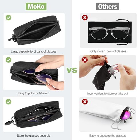 MoKo Double glasses Case, Portable Dual Glasses Case for Women & Men, Soft Case for Sunglasses, Reading Glasses, Black in Saudi Arabia
