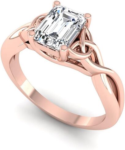 IGI Certified 1 Carat Emerald Cut Lab Grown Diamond E, VVS2 14K Gold Celtic Knot Split Shank Solitaire Anniversary Wedding Engagement Promise Ring for Womens in Saudi Arabia