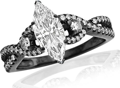 14K White Gold 3.5 Carat LAB GROWN DIAMOND 14K Black Gold 3 Stone Split Shank Marquise Cut Diamond Engagement Ring (G-H Color VS2-SI1 Clarity 3 Ct Center) in Saudi Arabia