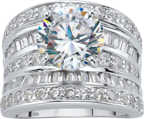 Platinum over Sterling Silver Round and Baguette Cubic Zirconia Scoop Engagement Ring in Saudi Arabia