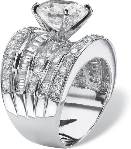 Platinum over Sterling Silver Round and Baguette Cubic Zirconia Scoop Engagement Ring in Saudi Arabia