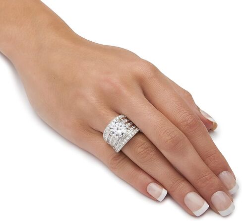 Platinum over Sterling Silver Round and Baguette Cubic Zirconia Scoop Engagement Ring in Saudi Arabia