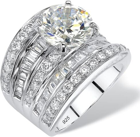 Platinum over Sterling Silver Round and Baguette Cubic Zirconia Scoop Engagement Ring in Saudi Arabia