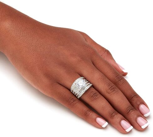 Platinum over Sterling Silver Round and Baguette Cubic Zirconia Scoop Engagement Ring in Saudi Arabia