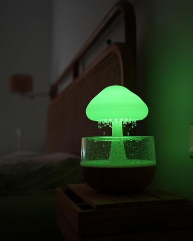Weljoy Mushroom Cloud Rain Lamp, 7 Color Changing LED Tabletop Fountain with Water Drip Sounds, USB Rechargeable Desk Decor for Home, Office (Wood Grain Base) in Kuwait