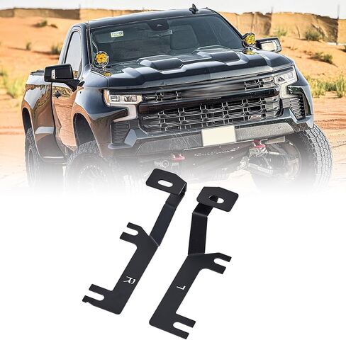 دعامات إضاءة خندق A-Pillar بدون حفر لـ 2019-2025 GMC Sierra 1500 & Chevy Silverado 1500، طقم تثبيت غطاء محرك السيارة بتصميم مثبت بمسامير لأضواء LED على الطرق الوعرة in Kuwait