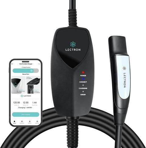 Lectron Level 1 Tesla Charger (WiFi) with App Control - 12 Amp, 120V, NEMA 5-15 Plug, 16ft Extension Cable NACS Connector, Portable Home Electric Car EV Charger for All Tesla/NACS Evs in Saudi Arabia