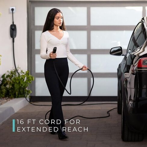 Lectron Level 1 Tesla Charger (WiFi) with App Control - 12 Amp, 120V, NEMA 5-15 Plug, 16ft Extension Cable NACS Connector, Portable Home Electric Car EV Charger for All Tesla/NACS Evs in Saudi Arabia