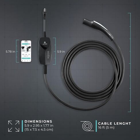 Lectron Level 1 Tesla Charger (WiFi) with App Control - 12 Amp, 120V, NEMA 5-15 Plug, 16ft Extension Cable NACS Connector, Portable Home Electric Car EV Charger for All Tesla/NACS Evs in Saudi Arabia