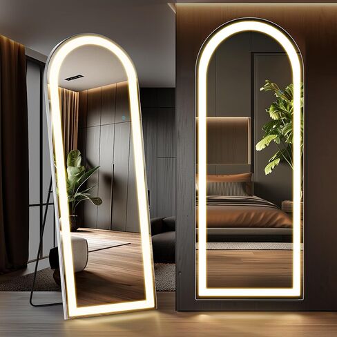 مرآة كاملة الطول من Elevon مع أضواء LED، مرآة أرضية مقاس 71 بوصة × 26 بوصة مع إضاءة خافتة و3 ألوان، مرايا LED كاملة الطول مع حامل لغرفة النوم، وغرفة الملابس، مقوسة in Saudi Arabia