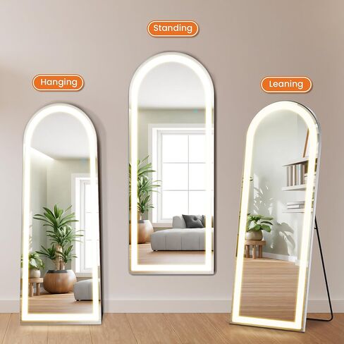 مرآة كاملة الطول من Elevon مع أضواء LED، مرآة أرضية مقاس 71 بوصة × 26 بوصة مع إضاءة خافتة و3 ألوان، مرايا LED كاملة الطول مع حامل لغرفة النوم، وغرفة الملابس، مقوسة in Saudi Arabia