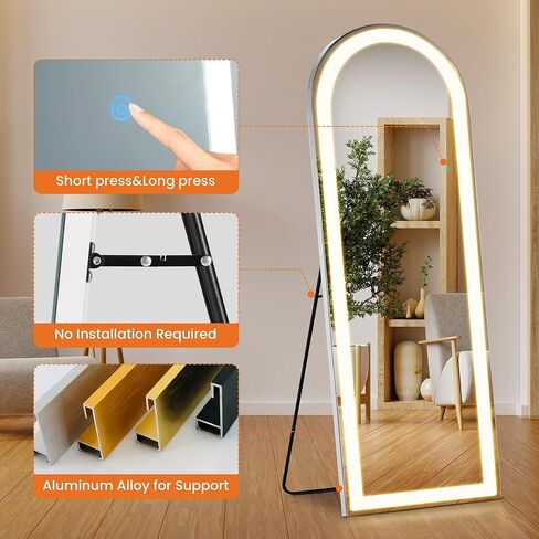 مرآة كاملة الطول من Elevon مع أضواء LED، مرآة أرضية مقاس 71 بوصة × 26 بوصة مع إضاءة خافتة و3 ألوان، مرايا LED كاملة الطول مع حامل لغرفة النوم، وغرفة الملابس، مقوسة in Saudi Arabia