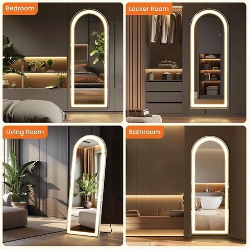 مرآة كاملة الطول من Elevon مع أضواء LED، مرآة أرضية مقاس 71 بوصة × 26 بوصة مع إضاءة خافتة و3 ألوان، مرايا LED كاملة الطول مع حامل لغرفة النوم، وغرفة الملابس، مقوسة in Saudi Arabia