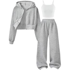 Girls 3 Piece Outfits Tracksuit Cami Top Zip Hoodie Sweatshirts and Jogger Sweatpant Set Sweatsuit Pant Set 13-16 Y in Kuwait