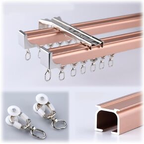 حاجز ستارة مزدوج المسار - قضيب ستارة أبيض مثبت على الحائط بطول 340 سم مع بكرات صامتة مثالي للاستخدام في المنزل والمدرسة والشقق والمستشفيات (وردي - 400 سم) in Kuwait