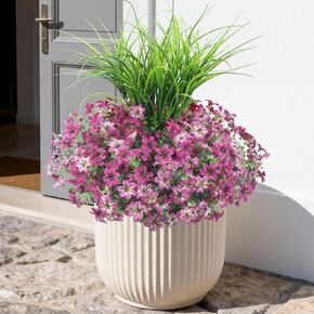 زهور صناعية، 14 حزمة من الزهور المزيفة المقاومة للأشعة فوق البنفسجية مع نباتات خضراء وعشب القمح، وزهور صناعية خارجية لتزيين الربيع والصيف، ونباتات صناعية خارجية ونافذة المنزل وفناء الشرفة in Kuwait