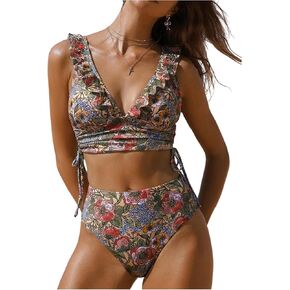 بدلة سباحة تانكيني للسيدات من MakeMeChic مكونة من قطعتين من ملابس السباحة Boho Floral عالية الخصر للتحكم في البطن in Kuwait
