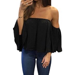 Bluetime Women Summer Off Shoulder Chiffon Blouse Ruffles Short Sleeves Tops Casual T Shirt in Saudi Arabia