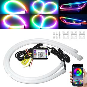 Sequential Switchback DRL Led Strip Light for Car SUV Motorcycle, 24Inch RGB Multi Color 12V LED Daytime Running Light, Flexible LED Tube Turn Signal Lights APP Bluetooth Control 2-Pack in Kuwait
