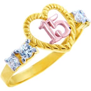 15 Años Ring - Quinceanera Heart Ring with Cubic Zirconias(10K) in Kuwait