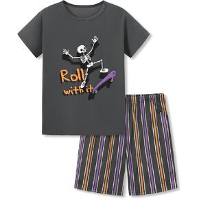 Beezizac Boys Pajamas CATCH SOME Z ' S Striped Summer 2-Piece Cool Short Sleeve & Shots PJs Kid Sleepwear Size 6-18 in Kuwait