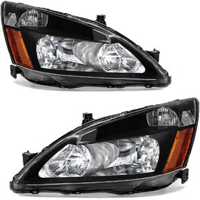 Headlight Assembly for 2001-2003 Chrysler Sebring/2001 2002 2003 2004 2005 2006 Dodge Stratus Sedan Chrome Housing Amber Reflector Headlamp Replacement Driver and Passenger Side in Kuwait