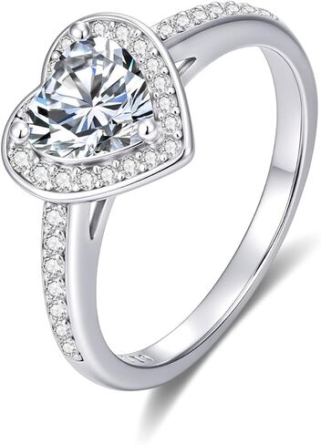 DIYA 1CT Heart Halo Moissanite Engagement Rings for Women D Color VVS1 S925 Sterling Silver Heart Cut Eternity Promise Wedding Anniversary Valentine's Day Jewelry Gifts for Wife Bride Size 6-9 in Saudi Arabia