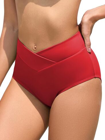 V Cut Bikini Bottoms for Women Full Coverage High Waisted Bathing Suit Swim Bottoms Cross V Front Swimsuit in Saudi Arabia