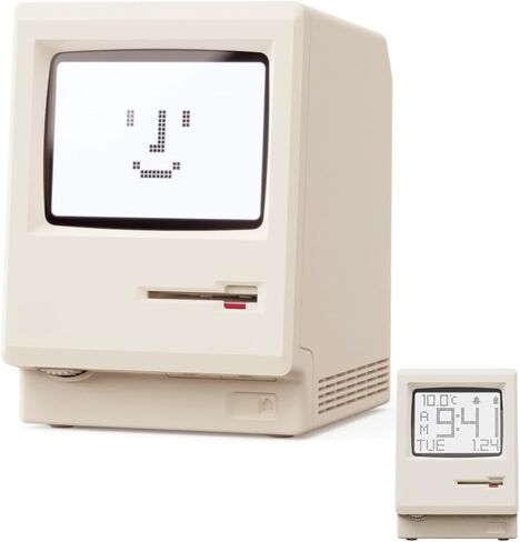 منبه OIJ Maclock Retro Pixel، 1984 ساعة مكتب USB مستوحاة من الكمبيوتر مع شاشة عرض بكسل، منبهات متعددة، سطوع قابل للتعديل، تقويم، درجة الحرارة in Saudi Arabia
