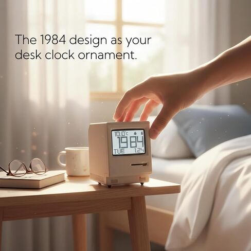 منبه OIJ Maclock Retro Pixel، 1984 ساعة مكتب USB مستوحاة من الكمبيوتر مع شاشة عرض بكسل، منبهات متعددة، سطوع قابل للتعديل، تقويم، درجة الحرارة in Saudi Arabia