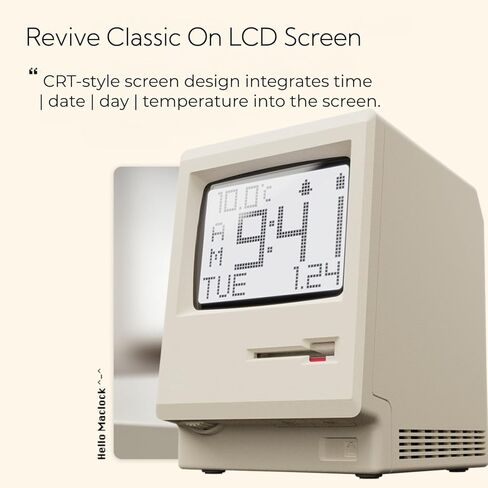 منبه OIJ Maclock Retro Pixel، 1984 ساعة مكتب USB مستوحاة من الكمبيوتر مع شاشة عرض بكسل، منبهات متعددة، سطوع قابل للتعديل، تقويم، درجة الحرارة in Saudi Arabia