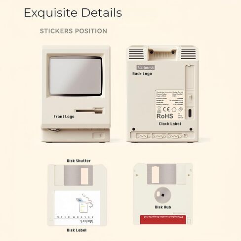 منبه OIJ Maclock Retro Pixel، 1984 ساعة مكتب USB مستوحاة من الكمبيوتر مع شاشة عرض بكسل، منبهات متعددة، سطوع قابل للتعديل، تقويم، درجة الحرارة in Saudi Arabia