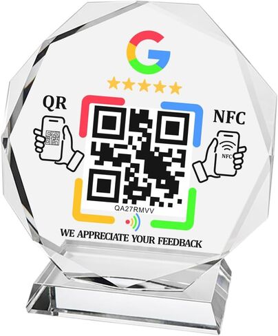 شاشة كريستال مثمنة مع NFC ورمز الاستجابة السريعة لمراجعات العملاء، لا توجد رسوم شهرية ولا حاجة إلى تطبيق، متوافقة مع صفحة أعمال Google، انقر أو قم بالمسح الضوئي لترك تعليقات in Saudi Arabia