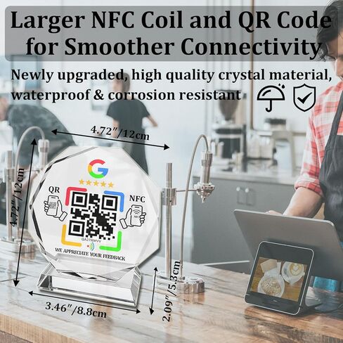 شاشة كريستال مثمنة مع NFC ورمز الاستجابة السريعة لمراجعات العملاء، لا توجد رسوم شهرية ولا حاجة إلى تطبيق، متوافقة مع صفحة أعمال Google، انقر أو قم بالمسح الضوئي لترك تعليقات in Saudi Arabia