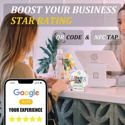شاشة كريستال مثمنة مع NFC ورمز الاستجابة السريعة لمراجعات العملاء، لا توجد رسوم شهرية ولا حاجة إلى تطبيق، متوافقة مع صفحة أعمال Google، انقر أو قم بالمسح الضوئي لترك تعليقات in Saudi Arabia