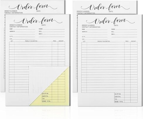 4 Packs 2 Part Order Forms for Small Business Blank Carbonless Pocket Order Form Pad Copy Boutique Supplies Work Orders Forms Handheld Invoice Pad, 8.3 x 5.7 Inches, 50 Sets Each Pack(Elegant Style) in Saudi Arabia