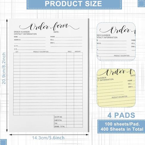 4 Packs 2 Part Order Forms for Small Business Blank Carbonless Pocket Order Form Pad Copy Boutique Supplies Work Orders Forms Handheld Invoice Pad, 8.3 x 5.7 Inches, 50 Sets Each Pack(Elegant Style) in Saudi Arabia