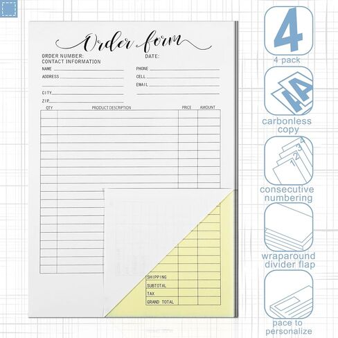 4 Packs 2 Part Order Forms for Small Business Blank Carbonless Pocket Order Form Pad Copy Boutique Supplies Work Orders Forms Handheld Invoice Pad, 8.3 x 5.7 Inches, 50 Sets Each Pack(Elegant Style) in Saudi Arabia