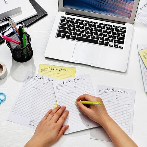 4 Packs 2 Part Order Forms for Small Business Blank Carbonless Pocket Order Form Pad Copy Boutique Supplies Work Orders Forms Handheld Invoice Pad, 8.3 x 5.7 Inches, 50 Sets Each Pack(Elegant Style) in Saudi Arabia