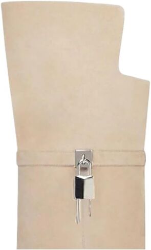 Keleimusi أضعاف فوق الفخذ العليا فوق الركبة الأحذية للنساء وأشار اصبع القدم الخناجر عالية الكعب قفل الأحذية واسعة العجل سحب على أحذية فساتين راقية in Kuwait