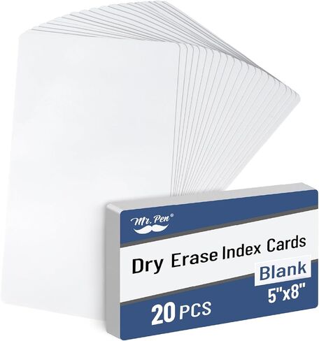 Mr. Pen- بطاقات فهرسة للمسح الجاف، 5 × 8 بوصة، 20 قطعة، بيضاء، كبيرة، مغلفة، بطاقات السبورة البيضاء للمدرسة، العمل، الأعمال المنزلية، البطاقات التعليمية القابلة للمسح in Kuwait