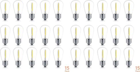 مصابيح إضاءة LED بديلة من Brightech Ambience PRO، مصابيح بلاستيكية مكشوفة مستوحاة من إديسون بقدرة 1 وات، مصابيح S14 موفرة للطاقة في الهواء الطلق - 15 حزمة in Kuwait