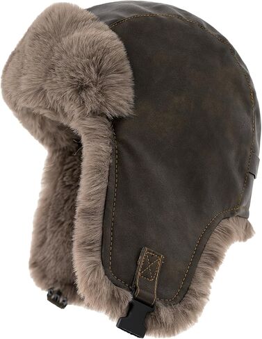 XL Big Heads Winter Trapper Hat, Faux Leather with Plush Faux Fur Lining, Unisex Ushanka for Cold Weather in Saudi Arabia