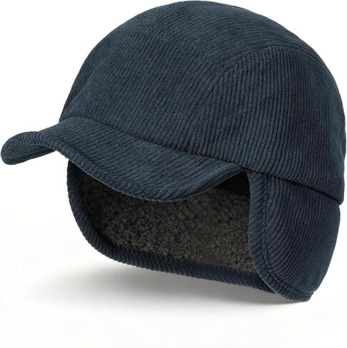 CLAPE Winter Ear Flap Hat for Men, Soft Corduroy Short Brim Baseball Cap with Shapeable Visor for Cold Weather in Saudi Arabia